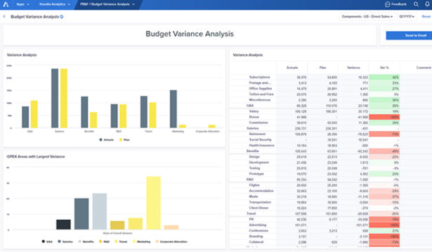 Vuealta Anaplan App:预算方差分析破折号